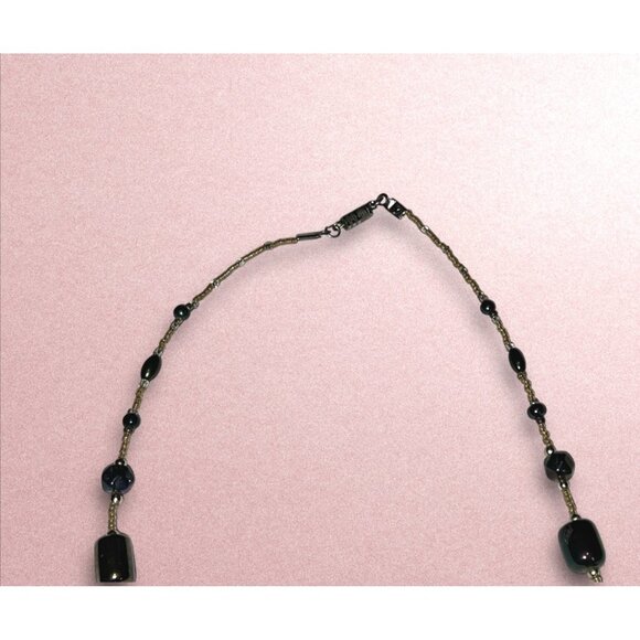 Handcrafted Black Beaded Necklace With Silver Accents & Lobster Clasp Closure - - Picture 3 of 4